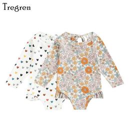 One-Pieces Tregren 1-6Y childrens swimsuit with heart-shaped printed long sleeved swimsuit spring autumn winter hot spring swimsuit beach suit d240521