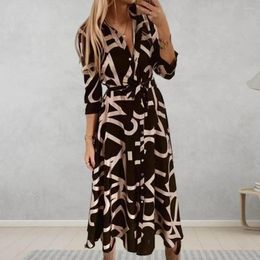 Casual Dresses Women Party Dress Stylish Spring-fall Women's Midi Colourful Lapel Loose Hem Tight Waist With Lace-up Detailing