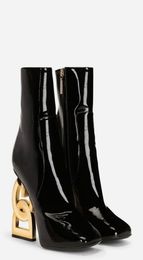 22S Winter Luxury Keira Ankle Boots Women Pop Heels Black Patent Leather Lady Booties Baroque Heels Martin Knight Booty EU3543 sh4900943