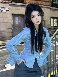 Women's Blouses Striped Shirts Women Spring Korean Style Slim Long Sleeve Tops Simple Trendy Leisure All-match Clothing Streetwear Chic