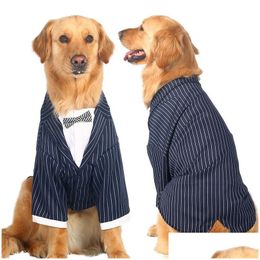 Dog Apparel Large Stripes Big Coat Bowknot Tuxedo Jacket Wedding Suit Pet Clothes For Samoyed Husky Costume Drop Delivery Home Garden Dhxut