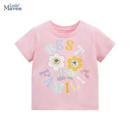 T-shirts Little maven 2024 New Baby Girls Wear Blouses Tops Kids Girly Clothes T-shirts for Childrens Clothing Cartoon Flowers Cotton Y240521
