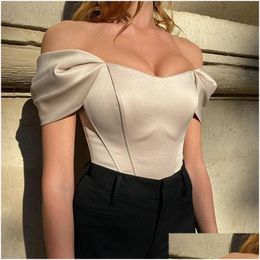 Women'S T-Shirt Womens Elegant Silk Satin Short Sleeve Corset Crop Top Summer Women Fashion Strapless Backless T Shirts Cropped Femini Dhnuk