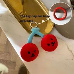 3PCS Cute Plush Cherry Funny Expression Car Keys Keychains Korean Style Fruit Doll Keyring With Lanyard Backpack Pendant