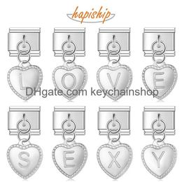 Charms Hapiship 2024 New Women Romantic Heart A-Z 26 Letters Charm Italian Links Fit 9Mm Bracelet Stainless Steel Making Jewelry Dj107 Ot9Cj