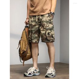 Men's Shorts Summer Camouflage Cargo Men Stretch Cotton Drawstring Work Wear Straight Casual Male Loose Bermuda Short Pants