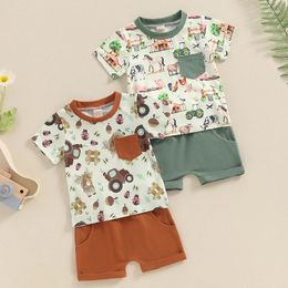 Clothing Sets Fashion Infant Baby Boys Clothes Short Sleeve Animal Print T-Shirt And Elastic Shorts 2pcs Summer Outfits For Toddler