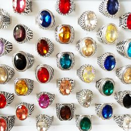 Multi-styles Mix Big Zircon Stone Silver Rings for Women Vintage Mens Luxury Antique Crystal Rings Wholesale Wedding Jewellery Birthday Party Gift with box DHL