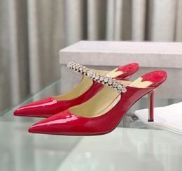 Women dress shoes London Bing 100 85 65 Mules Crystal Strap Pumps Black linen red ballet pink Patent high suede heel Height weddin1406120