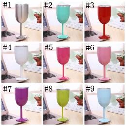 10oz Wine Glass Stainless Steel Wine Glasses Double Wall Ice Drink Vacuum Insulated Tumbler With Lids Non-slip Glass 11 Colours