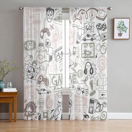 Curtain Gamepad Computer Keyboard Sheer Curtains For Living Room Decoration Window Kitchen Tulle Voile Organza