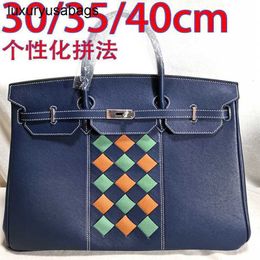 Tote Bags 40cm Hac Handbags Designer Bag Handmade Custom Spliced Platinum Togo Leather Swift Customized Mens Genuine Handbag Rj