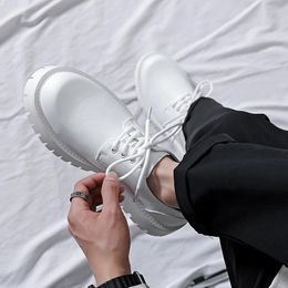 Casual Shoes Men's Youth Large Toe Leather White Lace Up Work Clothes Men Oxfords Genuine Dress Mens