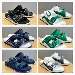 Summer Luxury Men Sandals Shoes H-Town Slides Flats Nappa Leather Oblique Mules Man Slip On Slippers Daily Wear Beach Walking EU38-46 Box