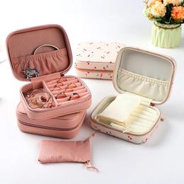 Storage Bags 2024 Portable Travel Jewelry Box Small Faux Leather Earring Ring Display Zipper Makeup Case Organizer