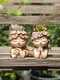Cute Girl Planter for Succulents Plants Resin Flower Pot Fairy Garden Ornament Decorative Figurines Home Tabletop Decor 240521