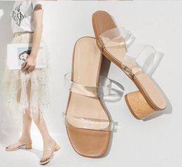 Thick Square Low Heels Shoes Woman PVC Clear Strappy Sandals Ladies Flip Flops Women Transparent Slippers Fashion Mules Slides1360133