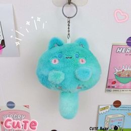 3PCS Squeak Long Tailed Keychain Cute Stuffed Keyring Kawaii Cat Soft Tail Plush Toy Bookbag Pendant