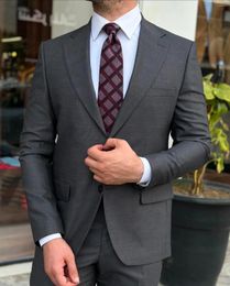Men's Suits Fashion Grey Pinstripe Men Formal Business Blazer Wedding Groom Tuxedo Daily Suit 2 Piece Set Jacket Pants Terno Masculino