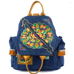 Backpack Style Canvas Denim Backpacks For Women Female Luxury Designer Embroidery Shoulder Bags Ladies Brand Large Capacity Handbags 2024