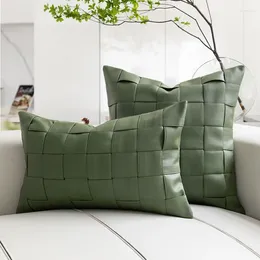 Pillow Pillows Decor Home Cover Green PU Leather Hand-woven Pillowcase Modern Simple Style Bedroom Sofa TV Waist