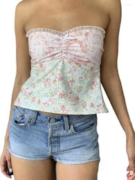 Women's Tanks Women S Y2k Strapless Tube Top Lace Backless Bandeau Crop Tank Floral Off Shoulder Cami Shirts Summer 2024