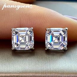 Stud Earrings PANSYSEN Classic 925 Sterling Silver Asscher Cut Simulated Moissanite Diamond Wedding Engagement Fine Jewellery