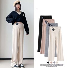 Wide Leg Pregnant Pants Knitted Women Autumn Winter Plush Thickened New Straight Tube Drape Casual Maternity Clothes F240522