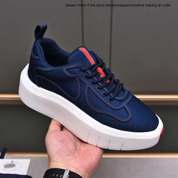 Pradshoes Men Top quality Platform Americas cup sneaker Fabric Nylon mesh leather shoes wedding dress trainers low top walking flats thick soles rubber siz