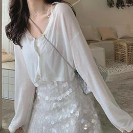Women's T Shirts Xiaoxiangfeng Knitted Cardigan Thin Summer Sunscreen Clothing Sweet Long Sleeve Casual Blouses