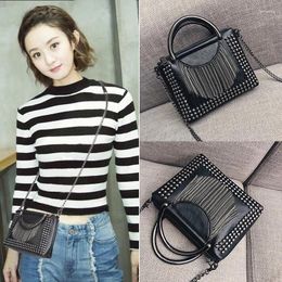 Shoulder Bags Black Handbags For Women 2024 Designer Luxury Chain Small Bag Personality Tassel Ladies Rivet Crossbody Tote