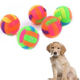 Pet Dogs Flashing Football Shape Led Light Squeaky Bouncy Ball Funny Kids Toy Interactive Dog Cat Chew Toys Small Large Dogs
