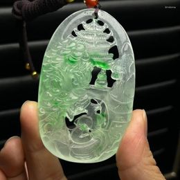 Bangle Certified Natural Jade Jadeite Hollow Out Amulet Pendant&NecklacesDouble-Sided Landscape