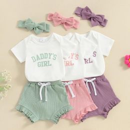 Clothing Sets 0-18M Infant Baby Girls Summer Shorts Short Sleeve Letter Print Romper Drawstring PP Headband Born Clotthes