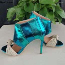 Women Sandals Handmade Summer Back Ahhlsion Zipper Stiletto Heels Round Toe Pretty Light Blue Casual Shoes 1bf