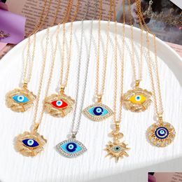 Pendant Necklaces Geometric Flower Enamel Evil Eye Necklace For Women Blue Eyes Choker Drop Delivery Jewellery Pendants Dhgarden Dhfme