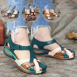 PU Vintage Women Buckle Strap Sewing Ladies Wedges Sandals Woman Platform Comfort Female Shoes b2f