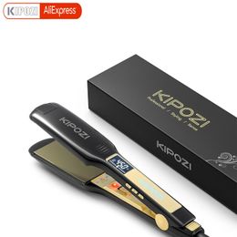 KIPOZI Professional Flat Iron Hair Straightener with Digital LCD Display Dual Voltage Instant Heating Curling 240425