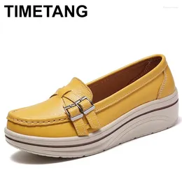 Casual Shoes Retro Spring Autumn Woman Genuine Leather Women's Loafers Slip On Ladies Thick-soled Toe Moccasins Flats Female Sneakers