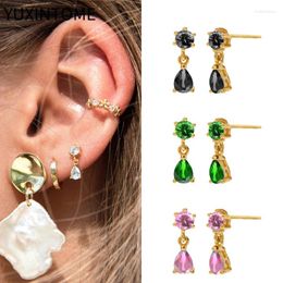 Stud Earrings 925 Sterling Silver Needle Luxury Water Drop Pendant For Women Fashion Colorful Crystal Fine Jewelry Gift