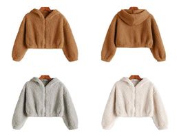 Women039s Jackets Fleece Zip Up Teddy Bear Fur Coat Jacket Hoodies Crop Fashion Women Fluffy Hooded Winter Warm9660949