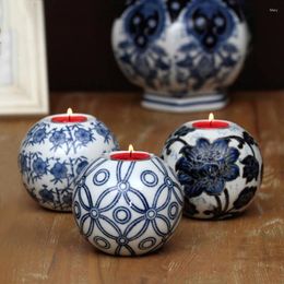 Candle Holders House Ceramic Vintage Holder Set Rustic Wedding Blue Candlestick Chinese Coffee Table Small Candelabros Home Decor ZZ50ZT