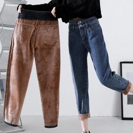 Women's Jeans Women High Waist Thermal Winter Warm Stretchy Fleece Lined Denim Pants Leggings Blue Black Female Slim Trousers L3