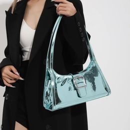 Womens Metal Flash Buckle Stray Handbag Fashion Designer Luxury Lace Leather Shoulder Bag Y2K Underwear Bag 240510