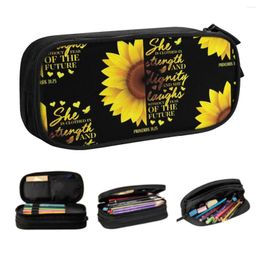 Customized Sunflower Christian Kawaii Pencil Cases Girl Boy Large Capacity Floral Flower Bag Student School