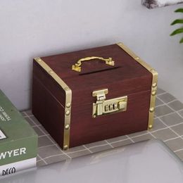 1 Pc Wood Money Box with Password Lock Chinese Style Tank Treasure Storage Secret Room Escape Props 240516