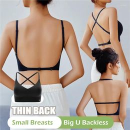 Bras Invisible Bra With Bare Open Back Women V Underwear Small Chest Pudh Up Gathered Lingerie Thin Vest Seamless Backless