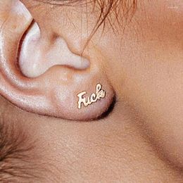 Stud Earrings 2PCS Unisex Fashion Stainless Steel Letter Ear Women Men Accessories Piercing Jewelry Pendientes Brincos