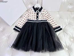 Top girl dress designer lapel baby partydress autumn Kids skirt Size 110-160 Lace stitching design Child frock Nov10