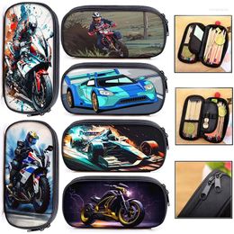 Cosmetic Bags Cool Racing Car Motorbike Print Case Pencil Bag Punk Motorcycle Storage Stationary Box School Supplies Gift